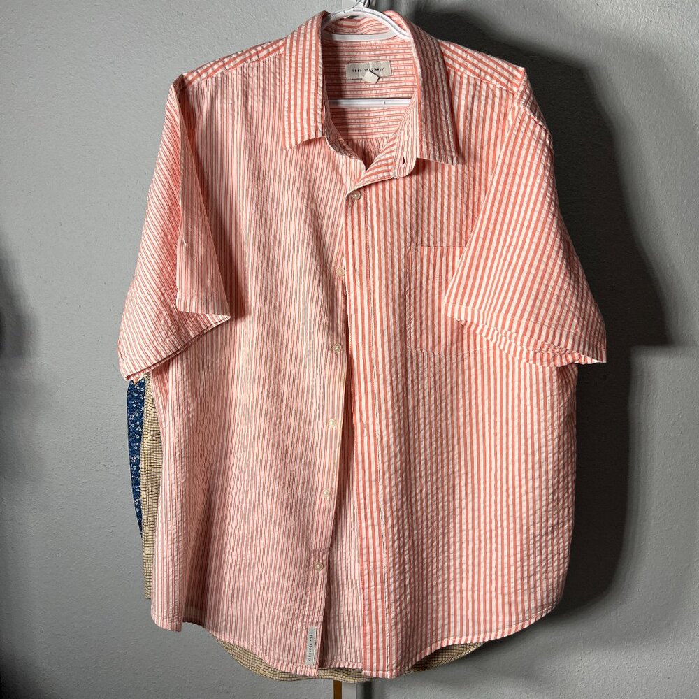 Free Assembly Orange Stripes 100% Cotton Short-Sleeve Butotn-Up SZ XXL